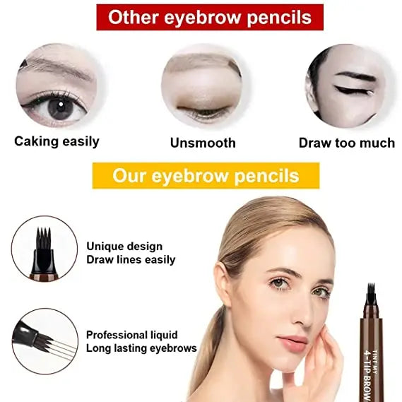 Optimize product title: Waterproof 4 Point Eyebrow Pen - Dark Brown, Microblading Eyebrow Pencil - 5 Colors, Liquid Brow Pencil, Long-lasting Cosmetic Eyebrow Tattoo Pen